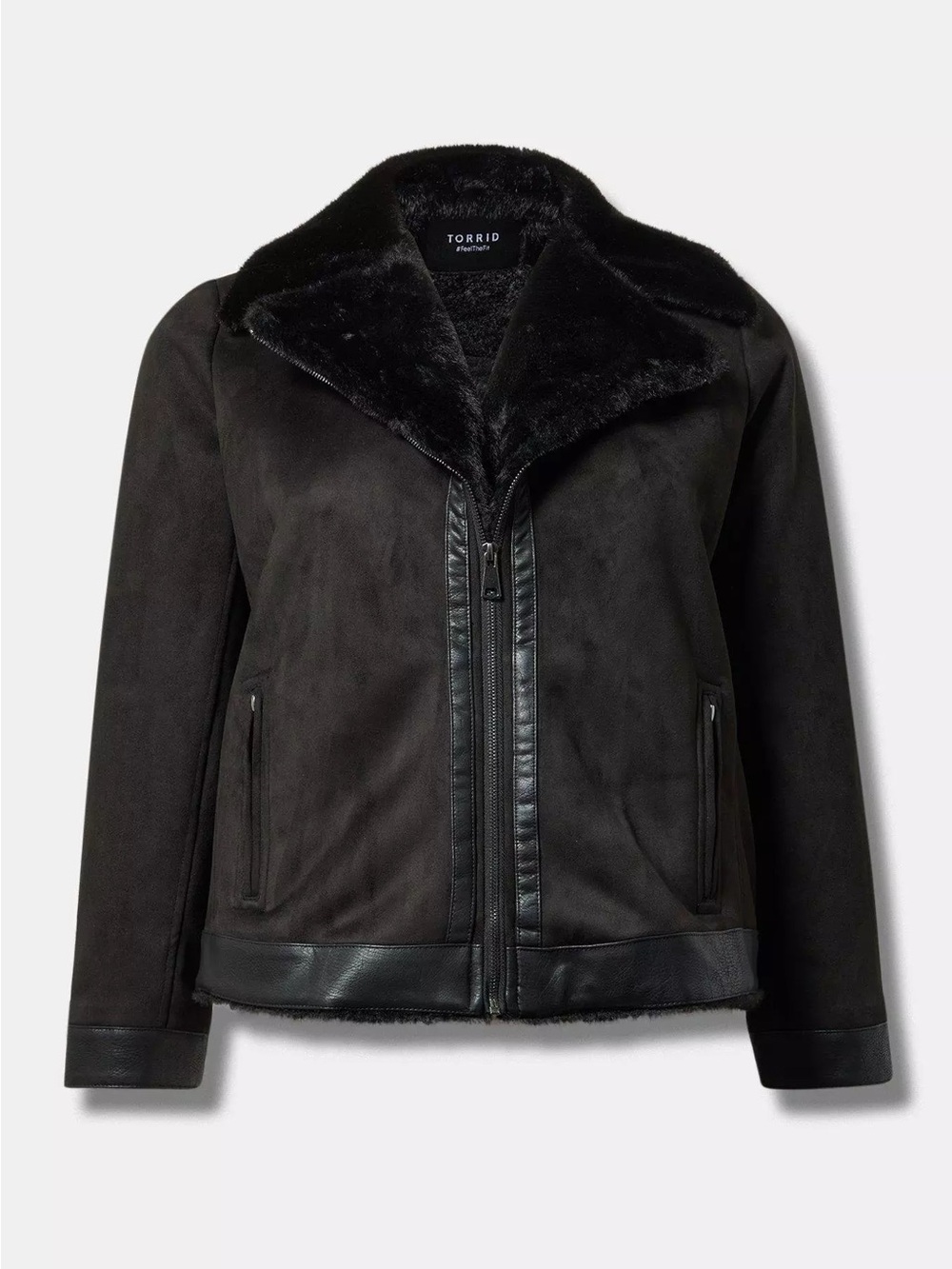 Faux suede fur lined moto jacket